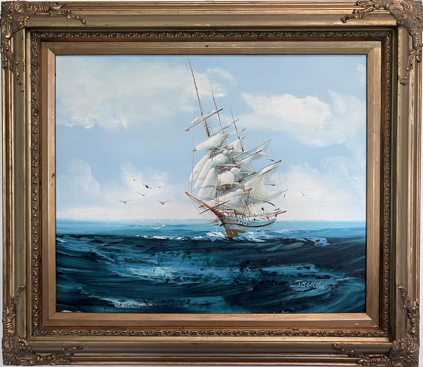 Listed Artist Hewett Jackson Original Oil Painting | Tall Ship Seascape | Framed
