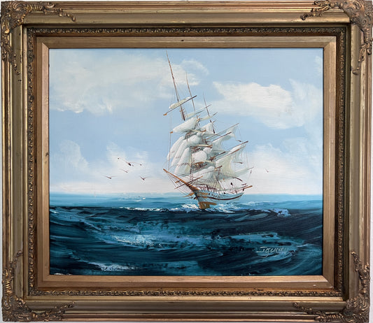 Listed Artist Hewett Jackson Original Oil Painting | Tall Ship Seascape | Framed