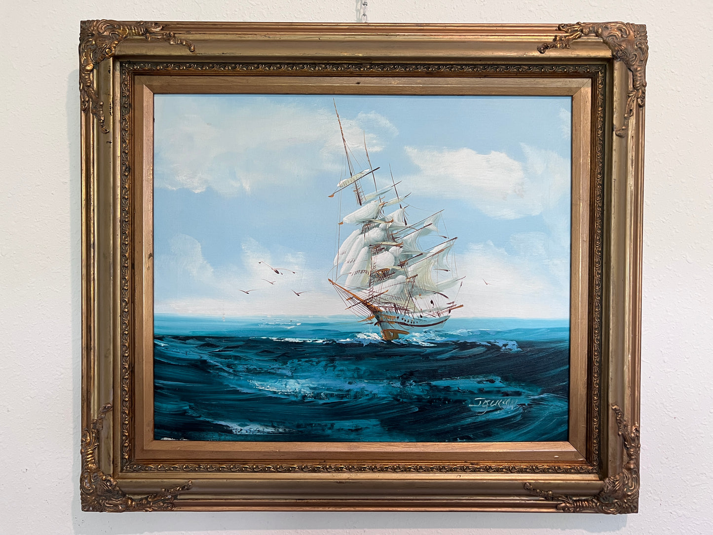 Listed Artist Hewett Jackson Original Oil Painting | Tall Ship Seascape | Framed