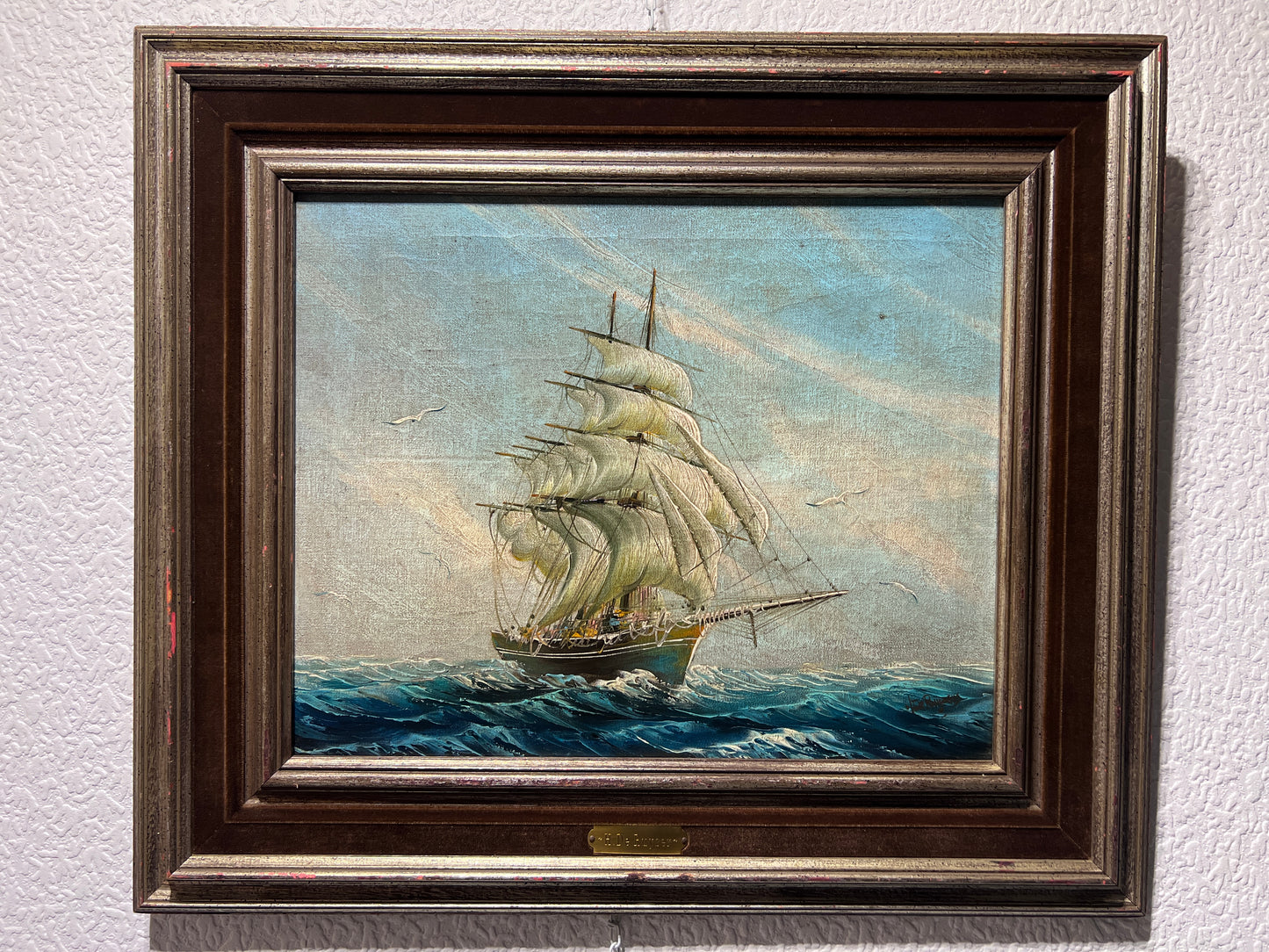 H. De Ruyser Vintage oil painting on canvas, Seascape, Framed