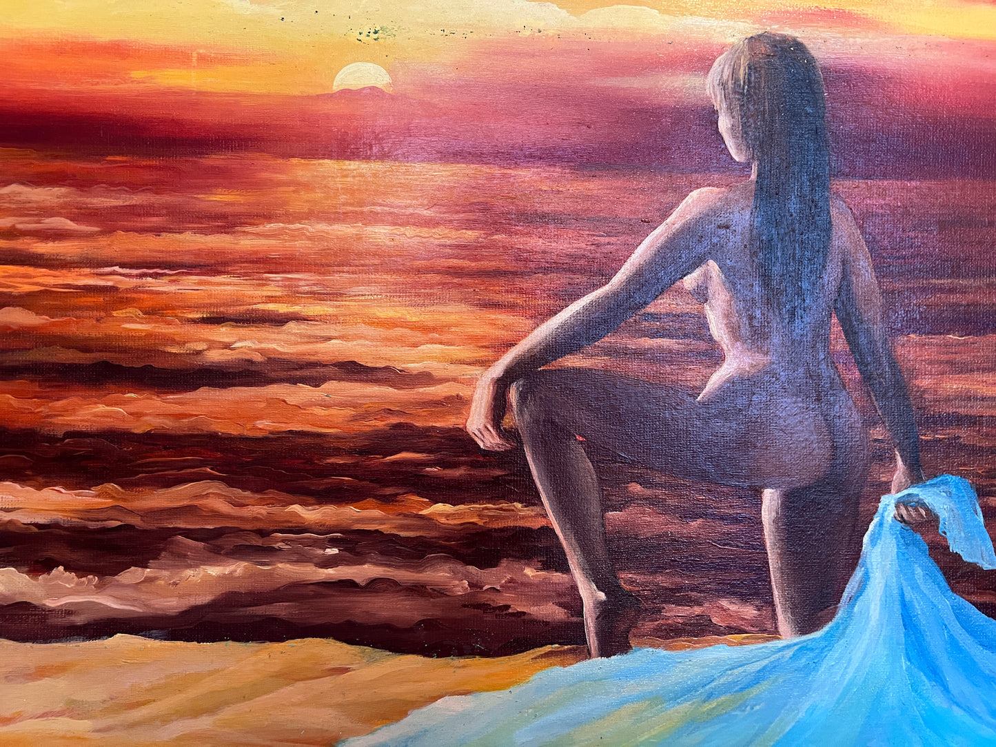 Sunset Contemplation – Original Oil Painting by Unknown Russian Artist, Portrait