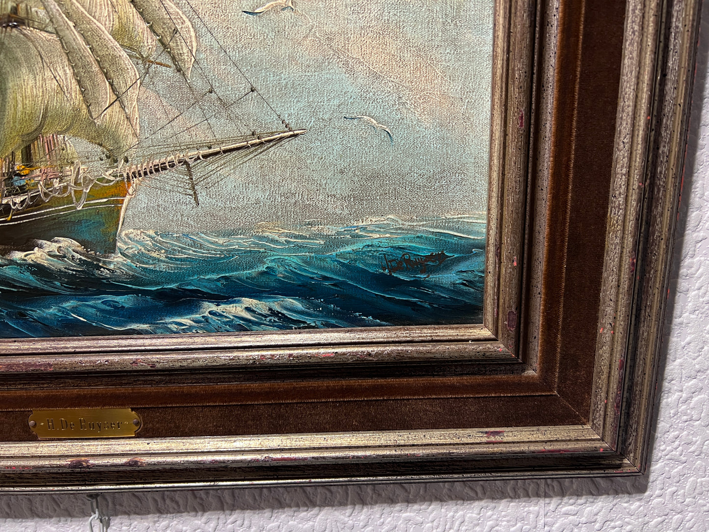 H. De Ruyser Vintage oil painting on canvas, Seascape, Framed