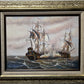 J.Harvey Oil painting on canvas, SHIPS BATTLE AT SEA, Signed, Framed