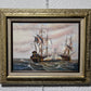 J.Harvey Oil painting on canvas, SHIPS BATTLE AT SEA, Signed, Framed