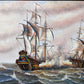 J.Harvey Oil painting on canvas, SHIPS BATTLE AT SEA, Signed, Framed