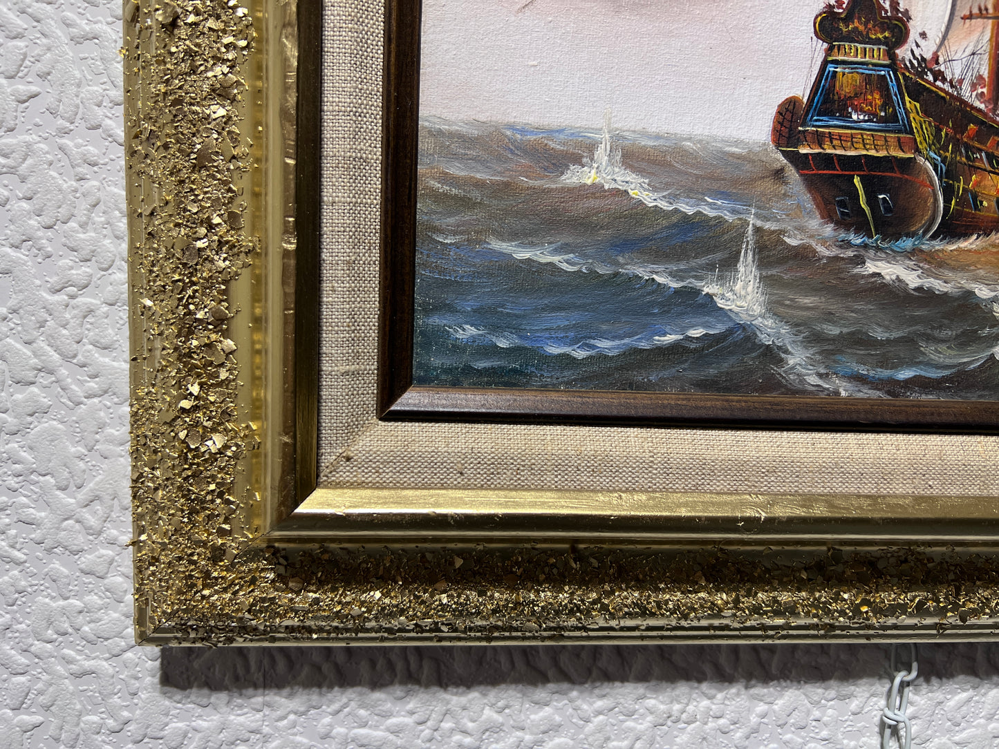 J.Harvey Oil painting on canvas, SHIPS BATTLE AT SEA, Signed, Framed