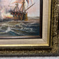 J.Harvey Oil painting on canvas, SHIPS BATTLE AT SEA, Signed, Framed