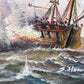 J.Harvey Oil painting on canvas, SHIPS BATTLE AT SEA, Signed, Framed