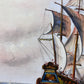 J.Harvey Oil painting on canvas, SHIPS BATTLE AT SEA, Signed, Framed