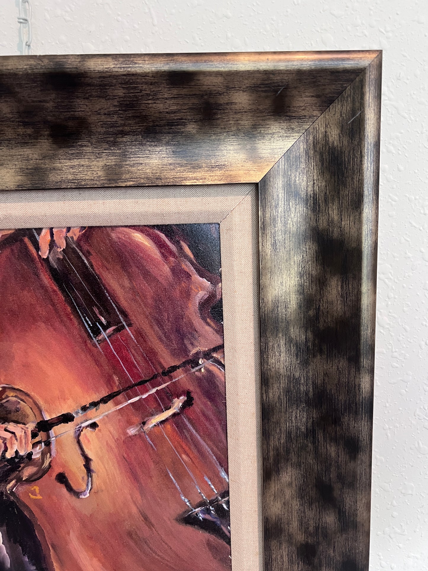 Expressive Original Oil Painting – Double Bassist by D. Boucher Smith, Framed