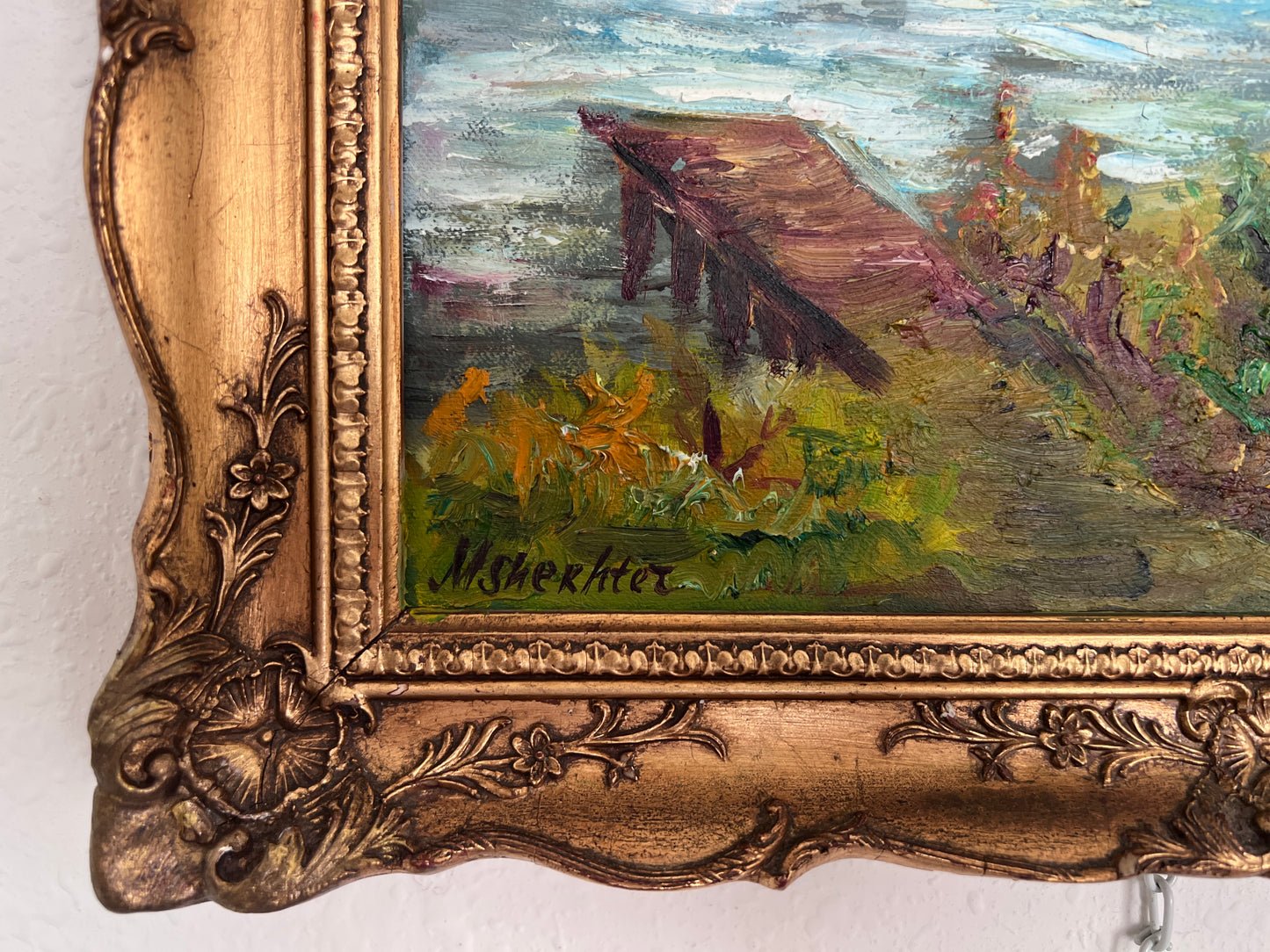 Vintage Landscape Oil Painting – Landscape by Max Shekhter (b. 1938), Gold Frame