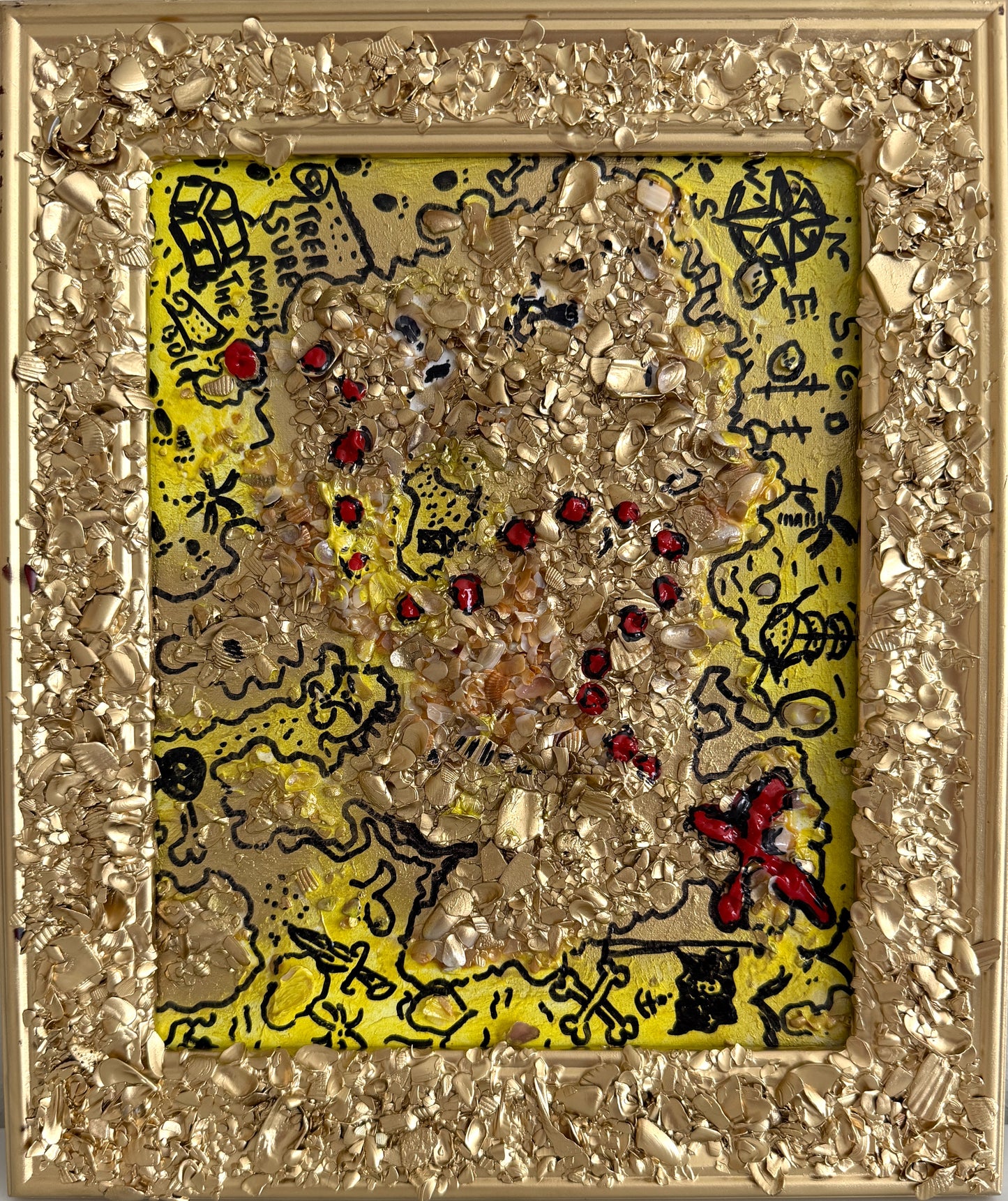Serg Graff "The Pirate Gold Map Original Mixed Media Shell Painting Treasure Art