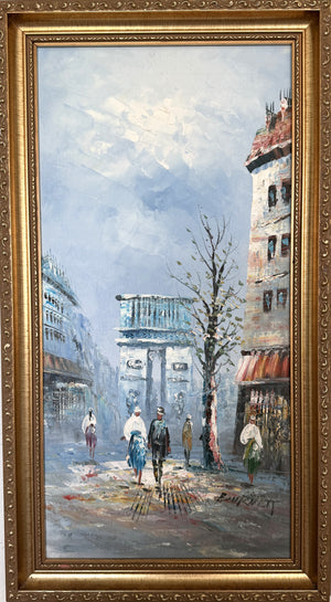 Listed Artist C.Burnett(IX-XX) oil painting Paris street scene, Arc de Triomphe