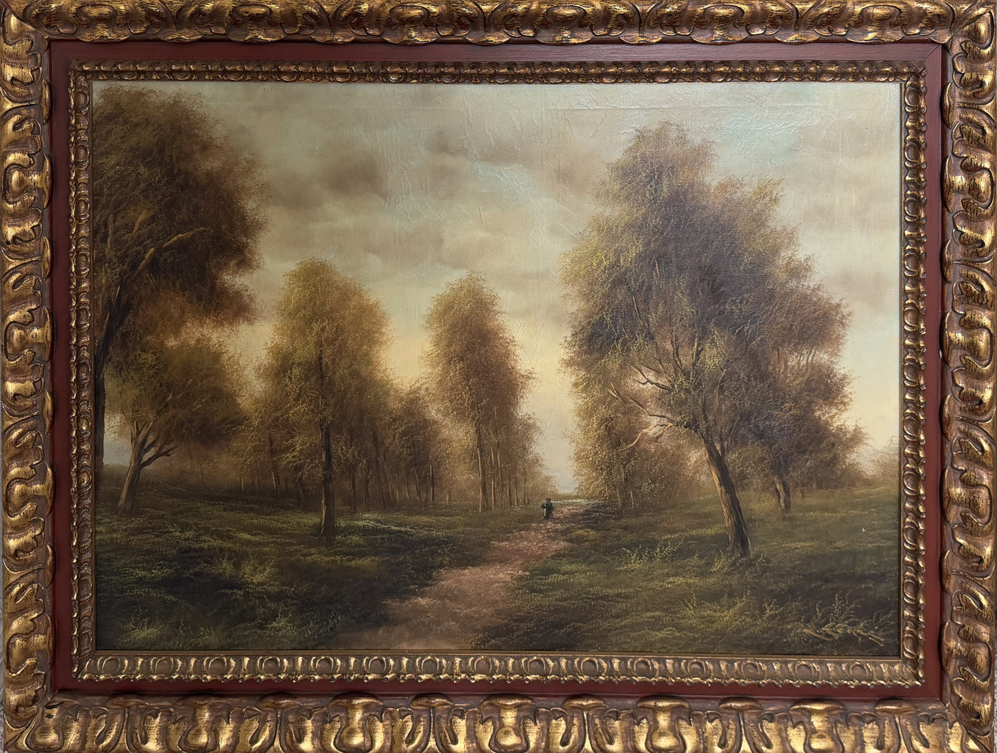 Large Antique European School Oil/canvas Painting Signed Landscape Ornate Framed