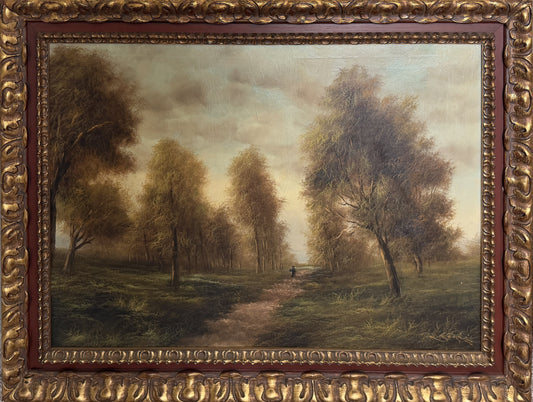 Large Antique European School Oil/canvas Painting Signed Landscape Ornate Framed
