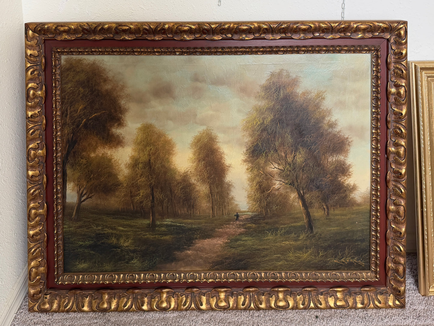 Large Antique European School Oil/canvas Painting Signed Landscape Ornate Framed