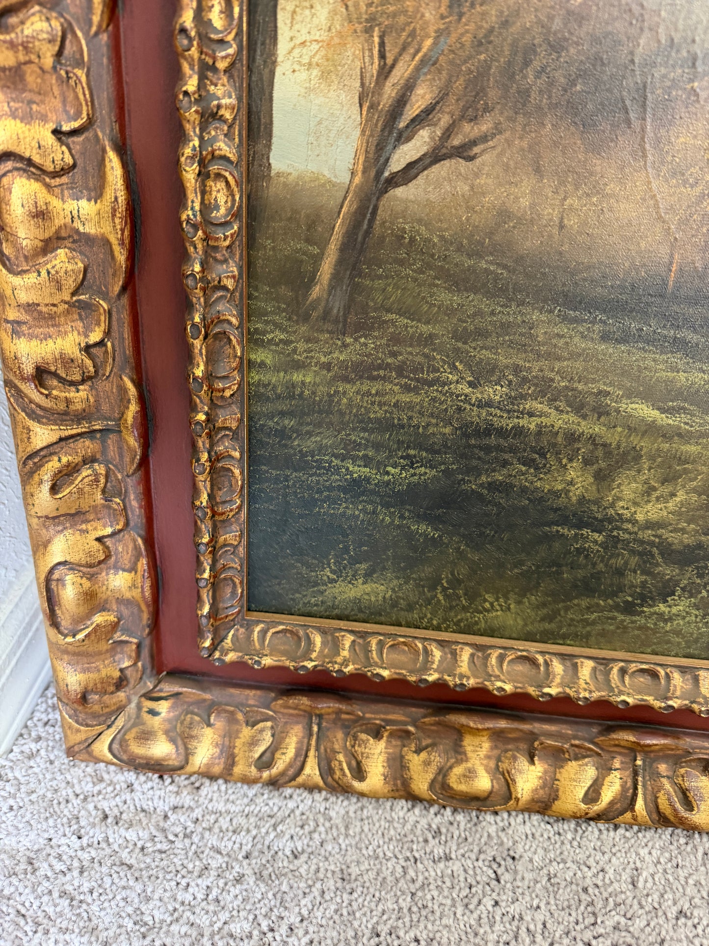 Large Antique European School Oil/canvas Painting Signed Landscape Ornate Framed