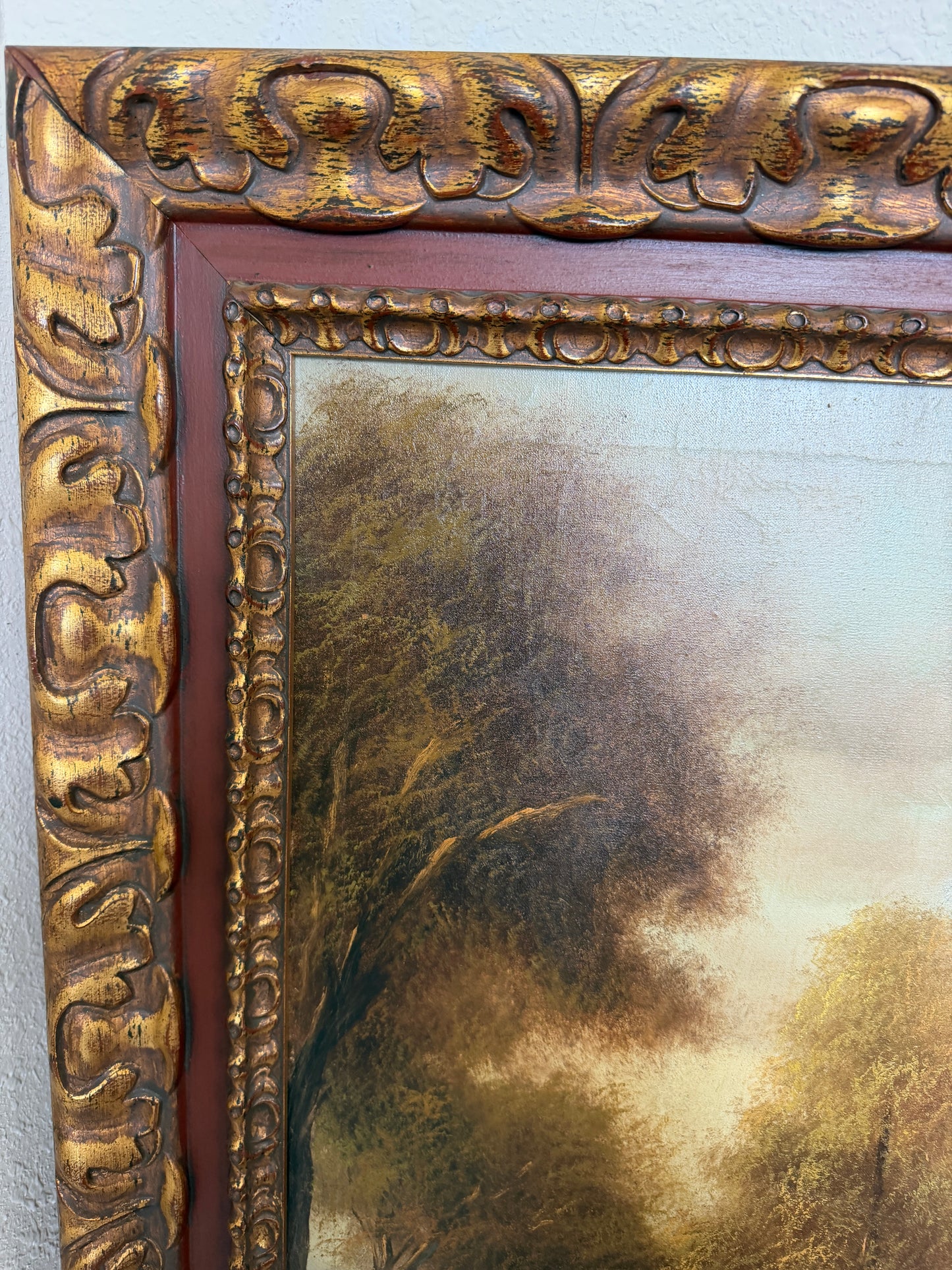 Large Antique European School Oil/canvas Painting Signed Landscape Ornate Framed