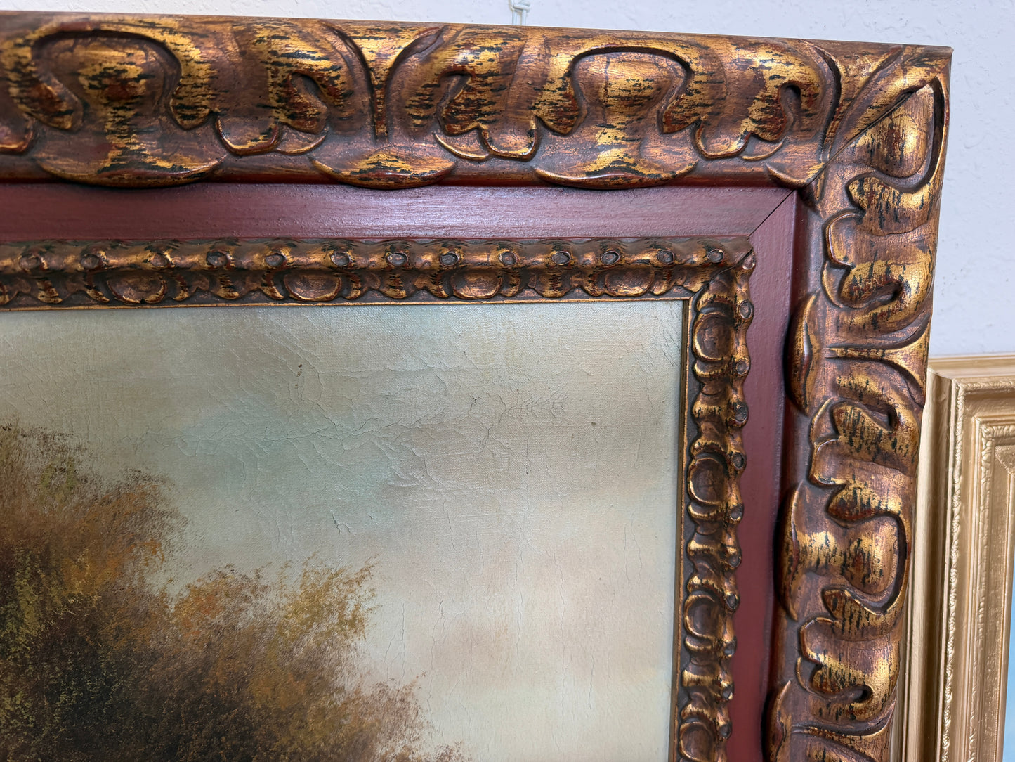 Large Antique European School Oil/canvas Painting Signed Landscape Ornate Framed