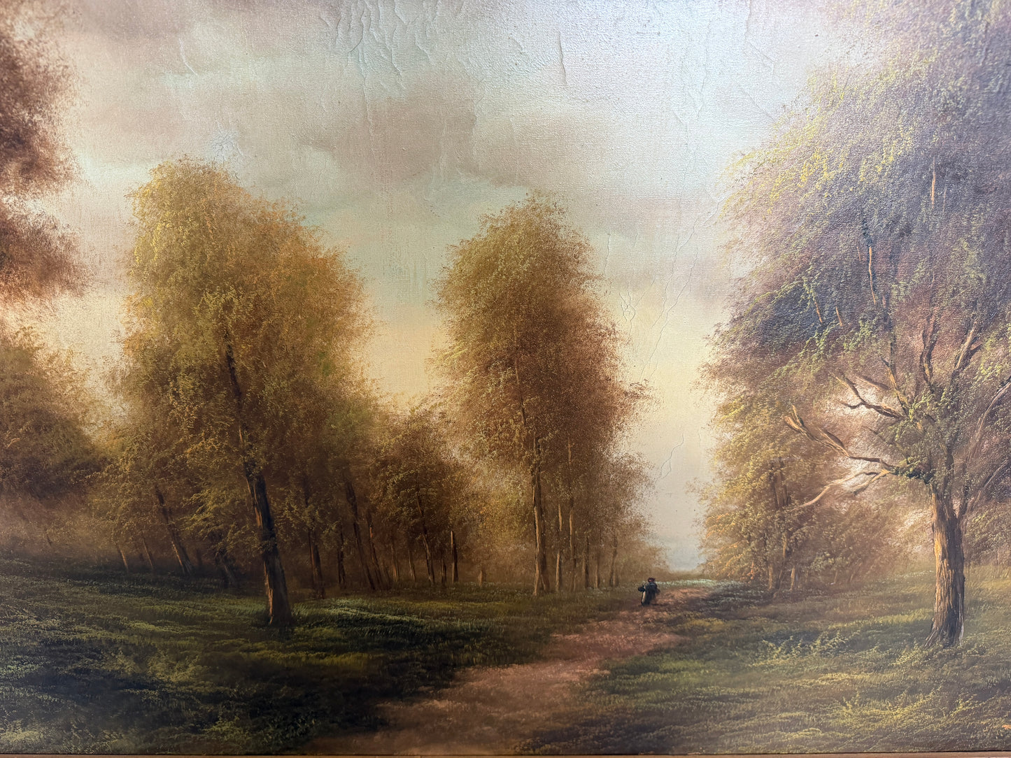 Large Antique European School Oil/canvas Painting Signed Landscape Ornate Framed