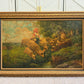 Large Antique European School Oil Painting Shepherdess Sheep Landscape Signed