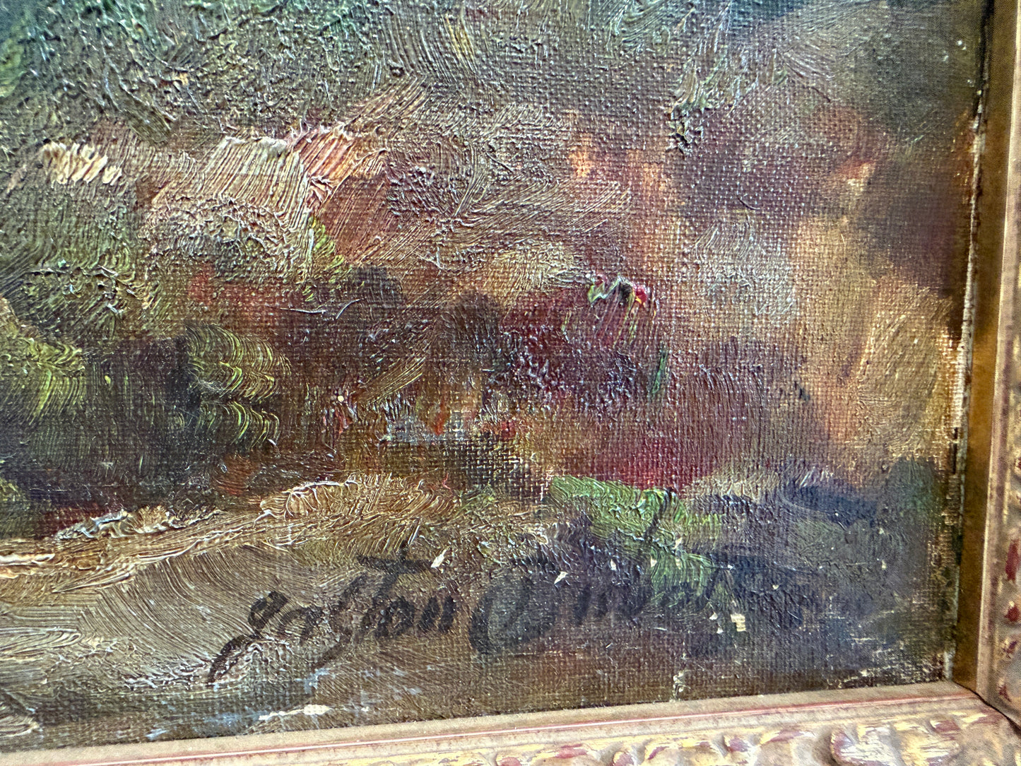 Large Antique European School Oil Painting Shepherdess Sheep Landscape Signed