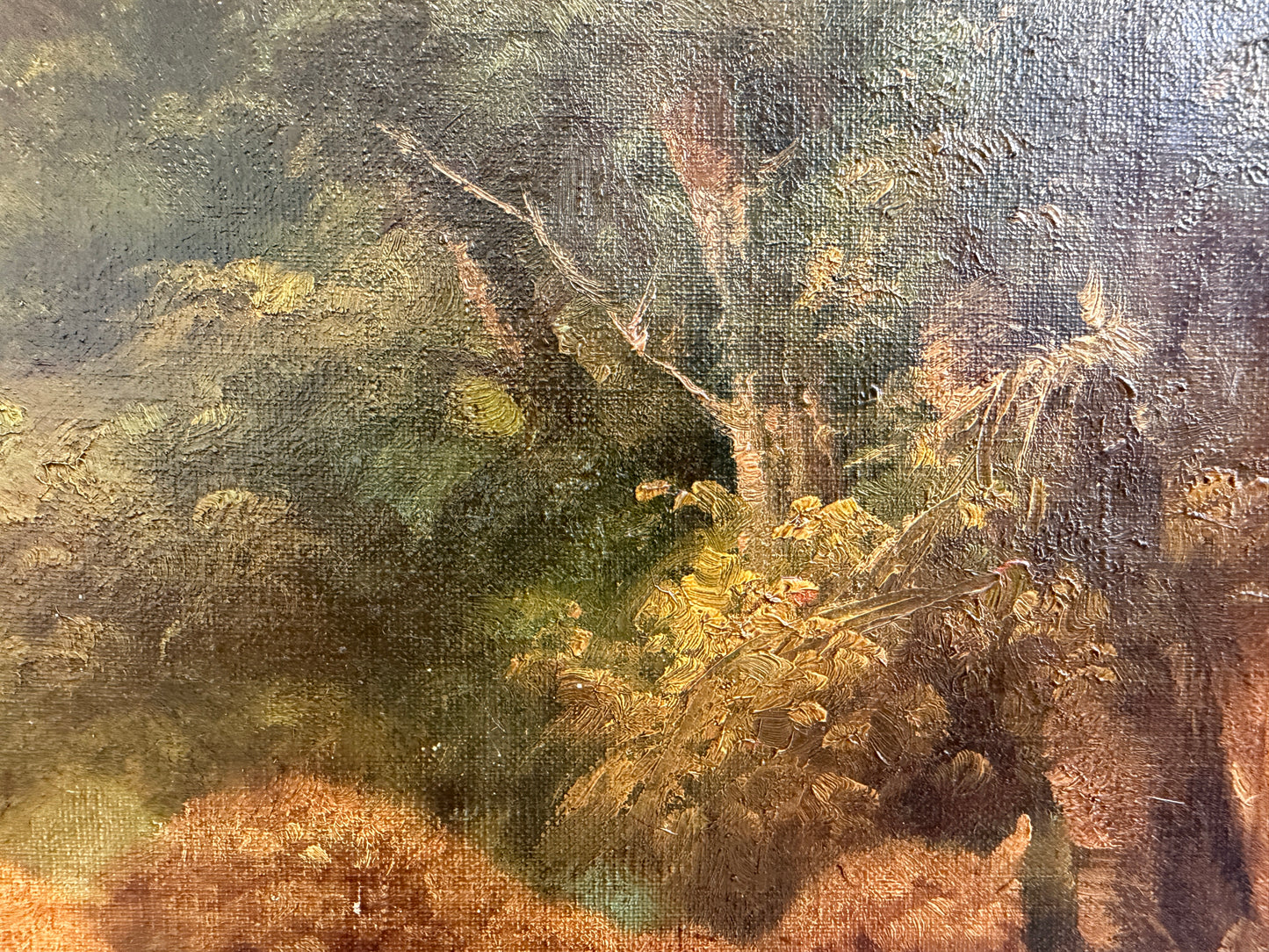 Large Antique European School Oil Painting Shepherdess Sheep Landscape Signed
