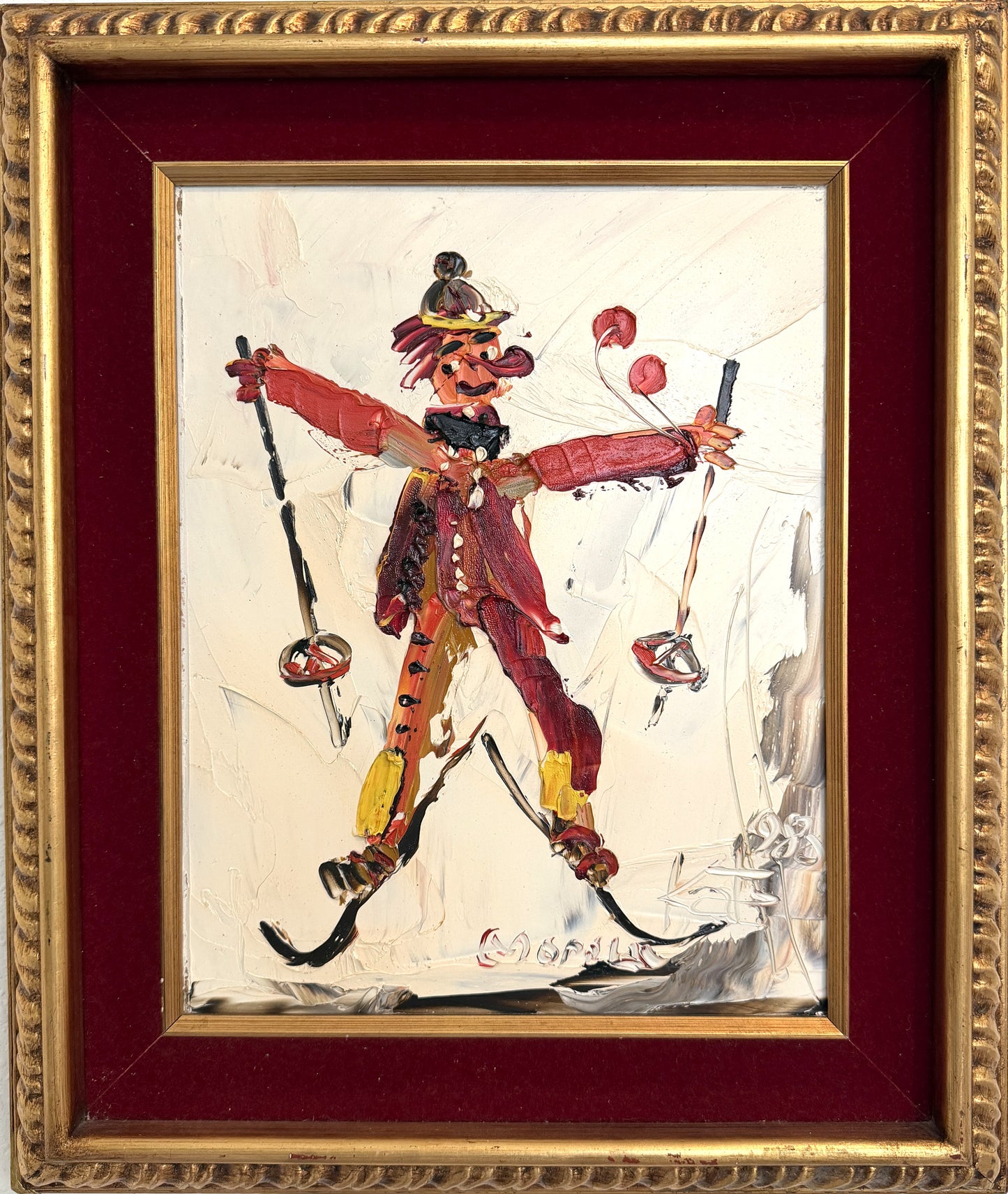 1980 Morris Katz (1931–2010) Original Oil Painting Clown Impasto Palette Knife
