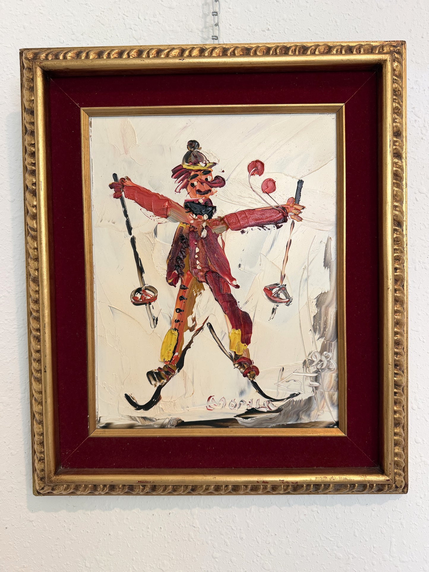 1980 Morris Katz (1931–2010) Original Oil Painting Clown Impasto Palette Knife