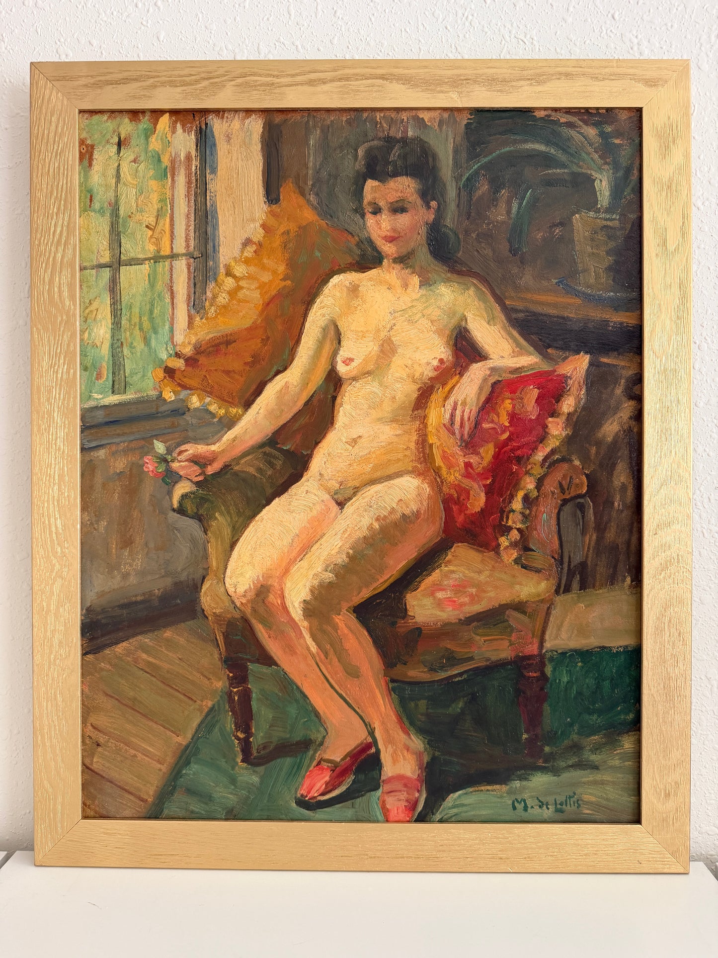 Marguerite de Lottis Nude Oil Painting Italian Antique Female Portrait Dated