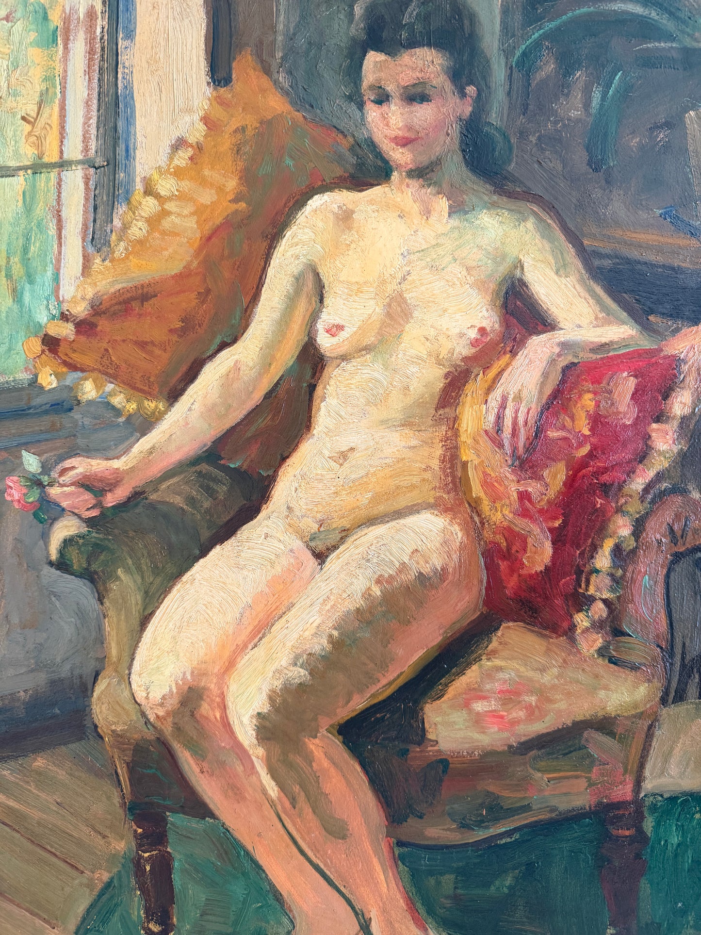 Marguerite de Lottis Nude Oil Painting Italian Antique Female Portrait Dated