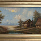 Vintage European Coastal Village Oil Painting Signed Dated 1961 Framed Landscape