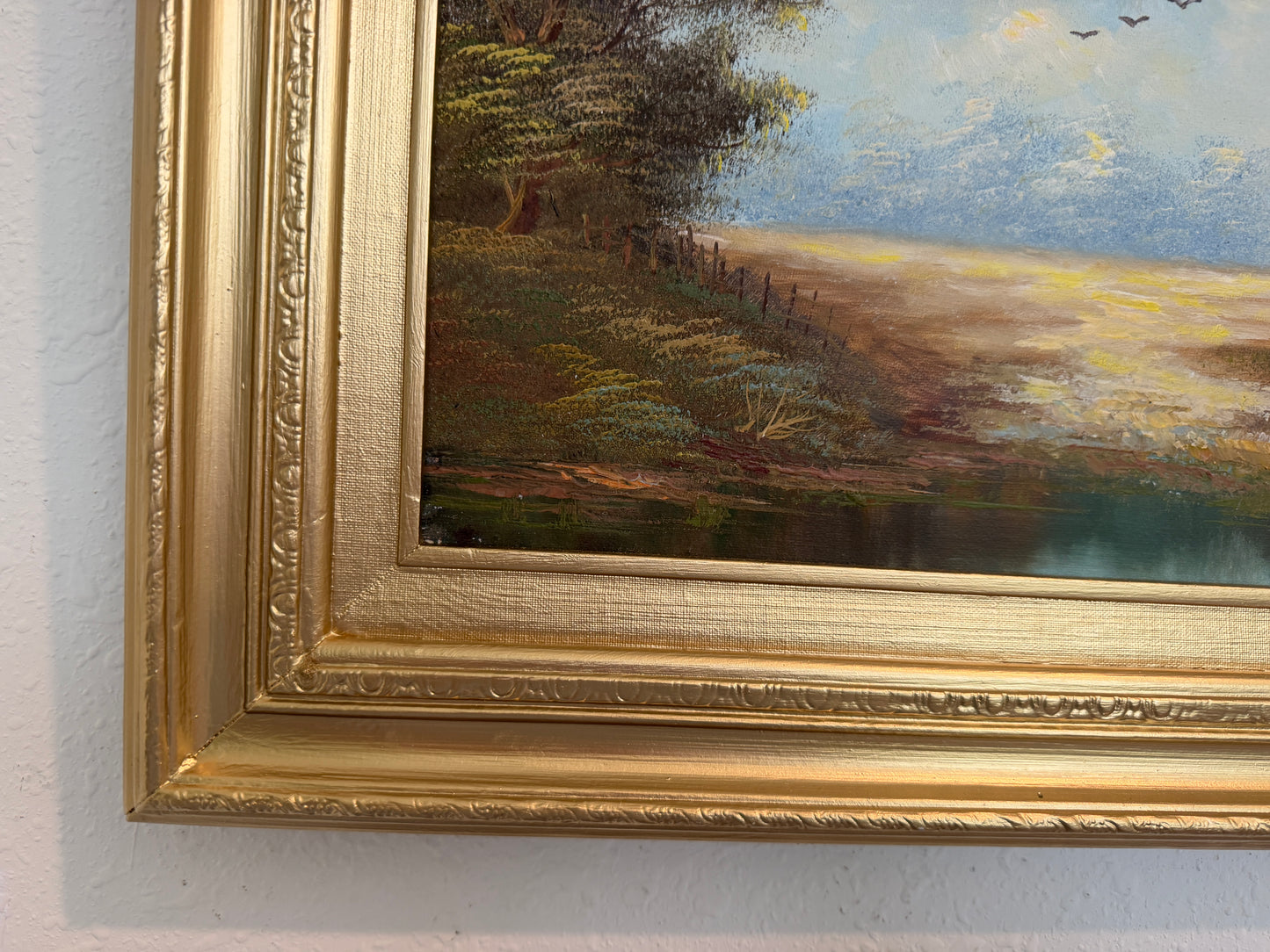 Vintage European Coastal Village Oil Painting Signed Dated 1961 Framed Landscape