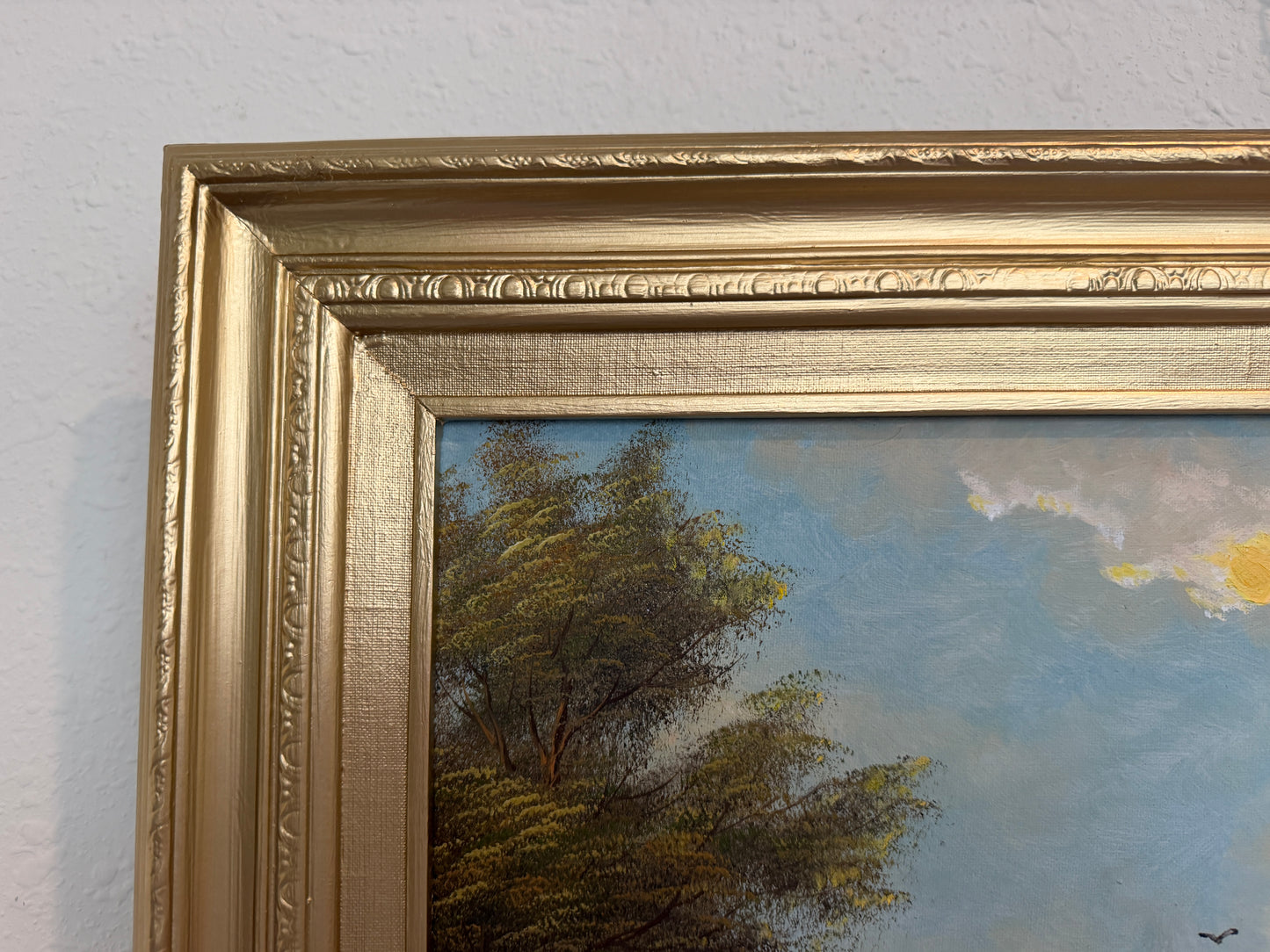 Vintage European Coastal Village Oil Painting Signed Dated 1961 Framed Landscape