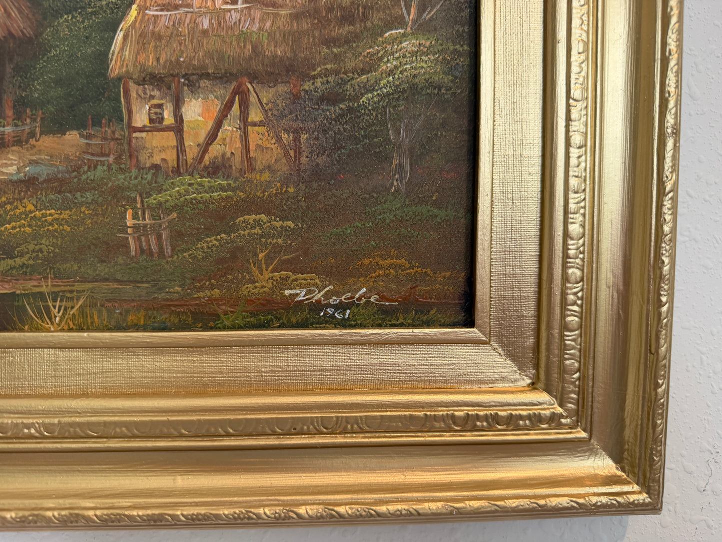 Vintage European Coastal Village Oil Painting Signed Dated 1961 Framed Landscape