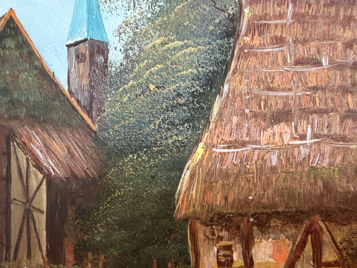 Vintage European Coastal Village Oil Painting Signed Dated 1961 Framed Landscape