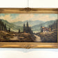 Large VTG Alpine Mountain Landscape Oil Painting European Cabin Framed Signed