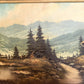 Large VTG Alpine Mountain Landscape Oil Painting European Cabin Framed Signed