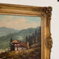 Large VTG Alpine Mountain Landscape Oil Painting European Cabin Framed Signed