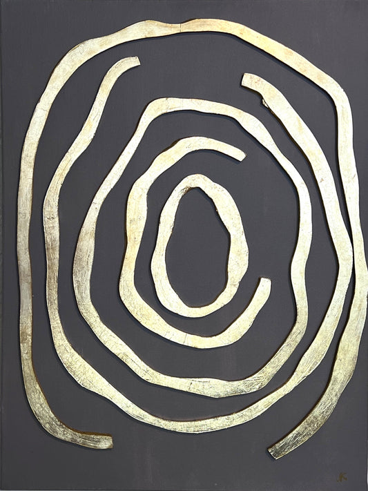 Original 3D Abstract Art by Alena Kalen "Golden Labyrinth" Gold Leaf, COA