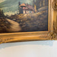 Large VTG Alpine Mountain Landscape Oil Painting European Cabin Framed Signed