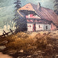 Large VTG Alpine Mountain Landscape Oil Painting European Cabin Framed Signed