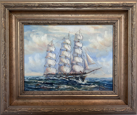 Framed Nautical Seascape Oil Painting Signed K. Dossi Maritime Ship Artwork