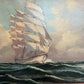 Vintage Tall Ship Oil Painting on Canvas Signed Framed Clipper Marine Seascape