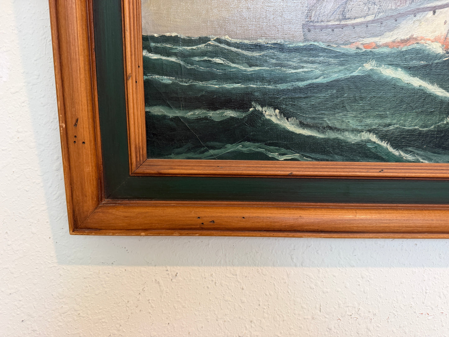Vintage Tall Ship Oil Painting on Canvas Signed Framed Clipper Marine Seascape