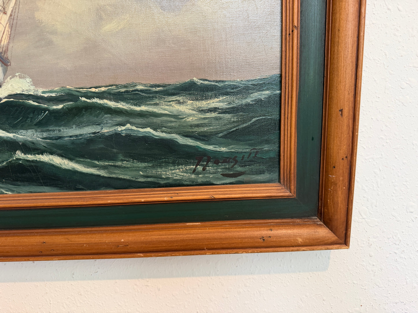 Vintage Tall Ship Oil Painting on Canvas Signed Framed Clipper Marine Seascape