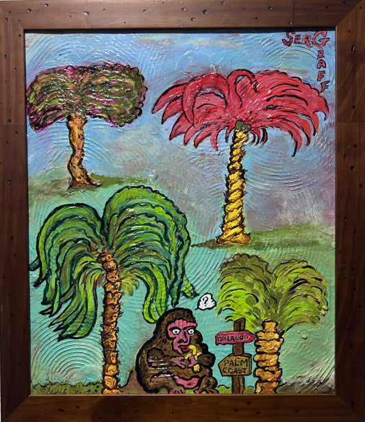 Original Abstract Painting on Board by Serg Graff "Palm Monkey", COA