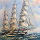 Framed Nautical Seascape Oil Painting by K. Dossi Maritime Ship Artwork