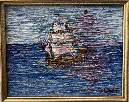 Original Abstract Painting on Board by Serg Graff "Ship", COA