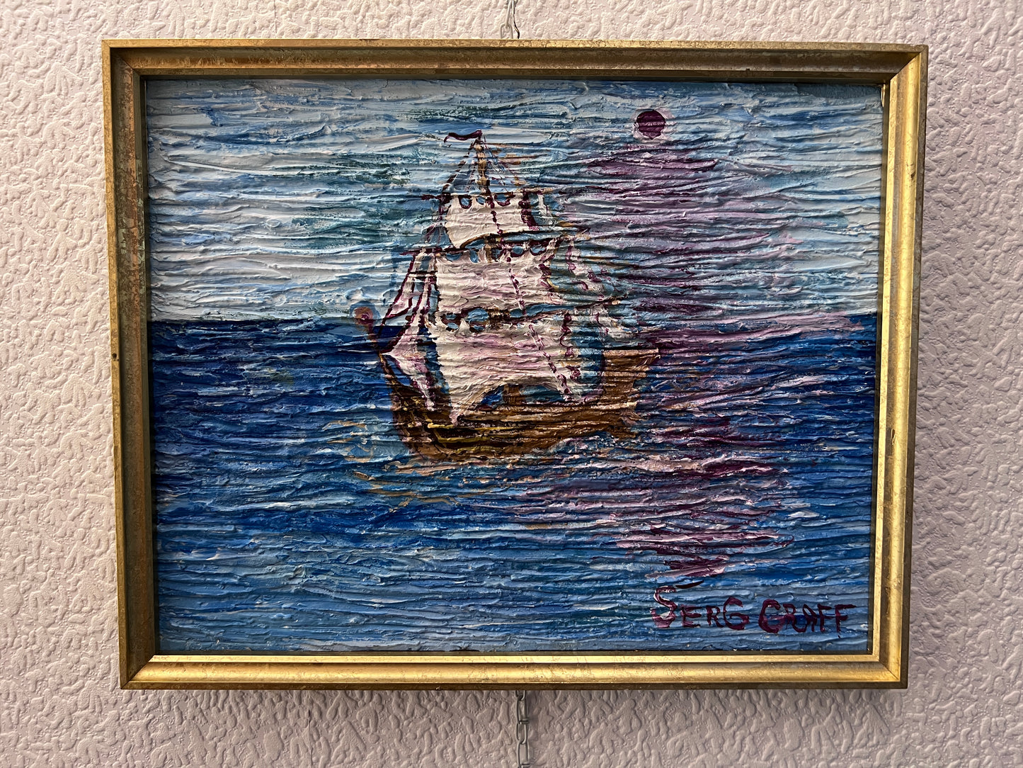 Original Abstract Painting on Board by Serg Graff "Ship", COA